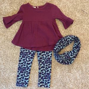 Three piece Marie Nicole outfit includes pants, shirt and scarf size sm (2T).